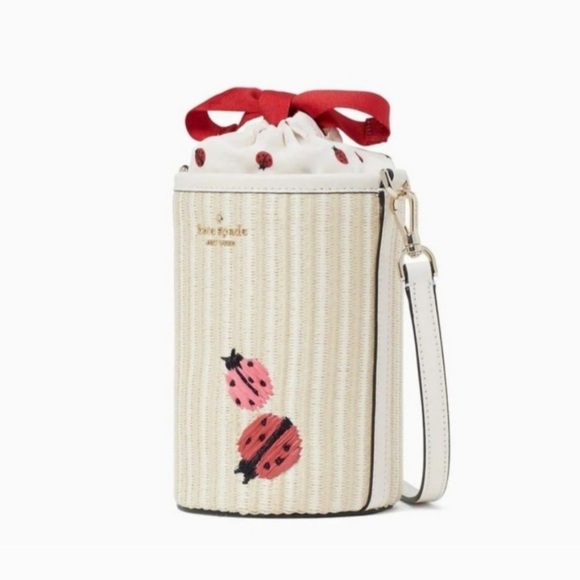 NWOT Kate Spade Dottie embroidered straw ladybug crossbody bag-sold out online - Picture 2 of 3